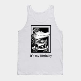 Alligator & Crystal Cake - It's My Birthday - Black Outlined Version Tank Top